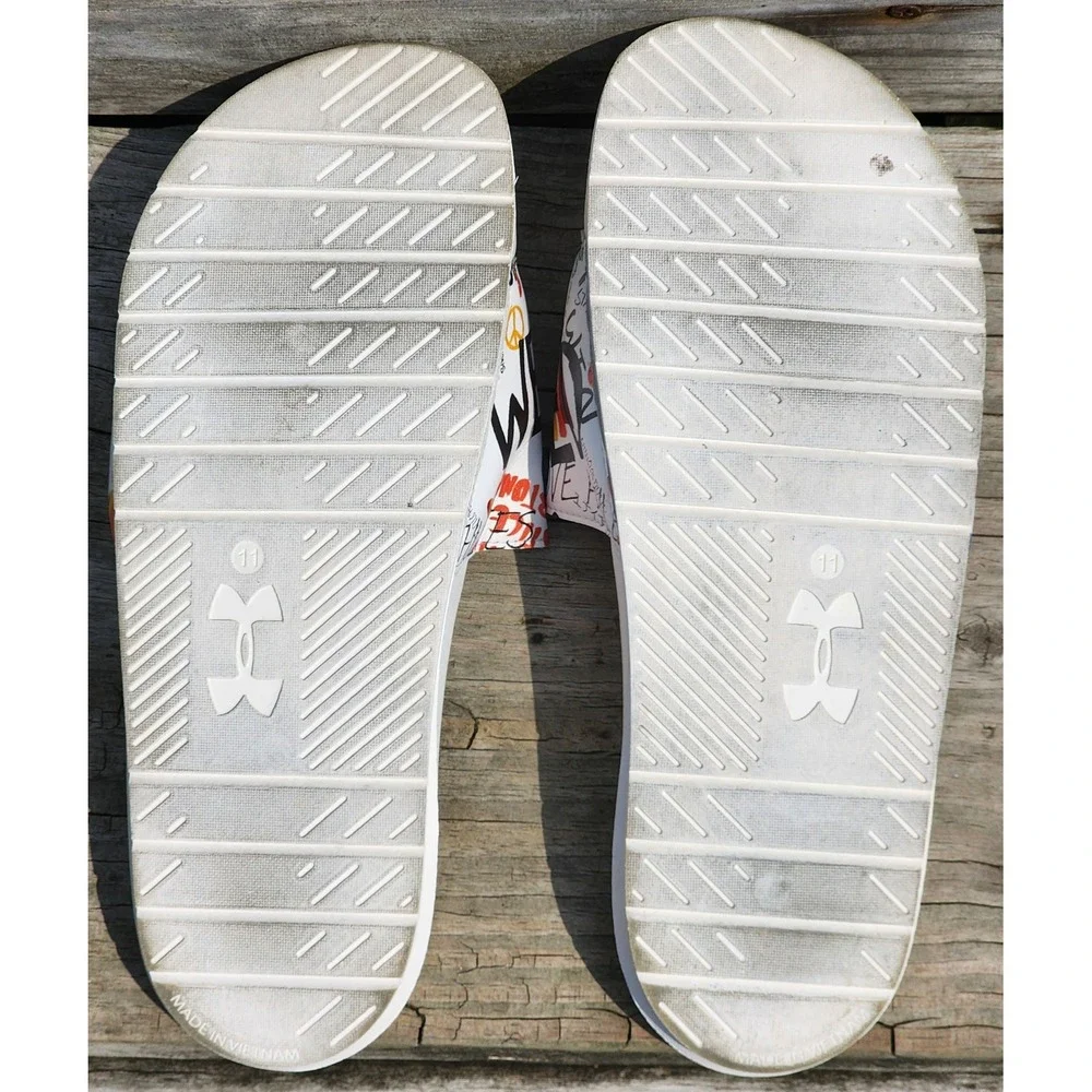Under Armour Ansa Fixed Pride Slides White Multi Graffiti Mens 11
